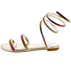 Gold Metallic Rainbow Ankle Wrap Sandals